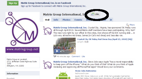Image of Matrix Group Page on Facebook
