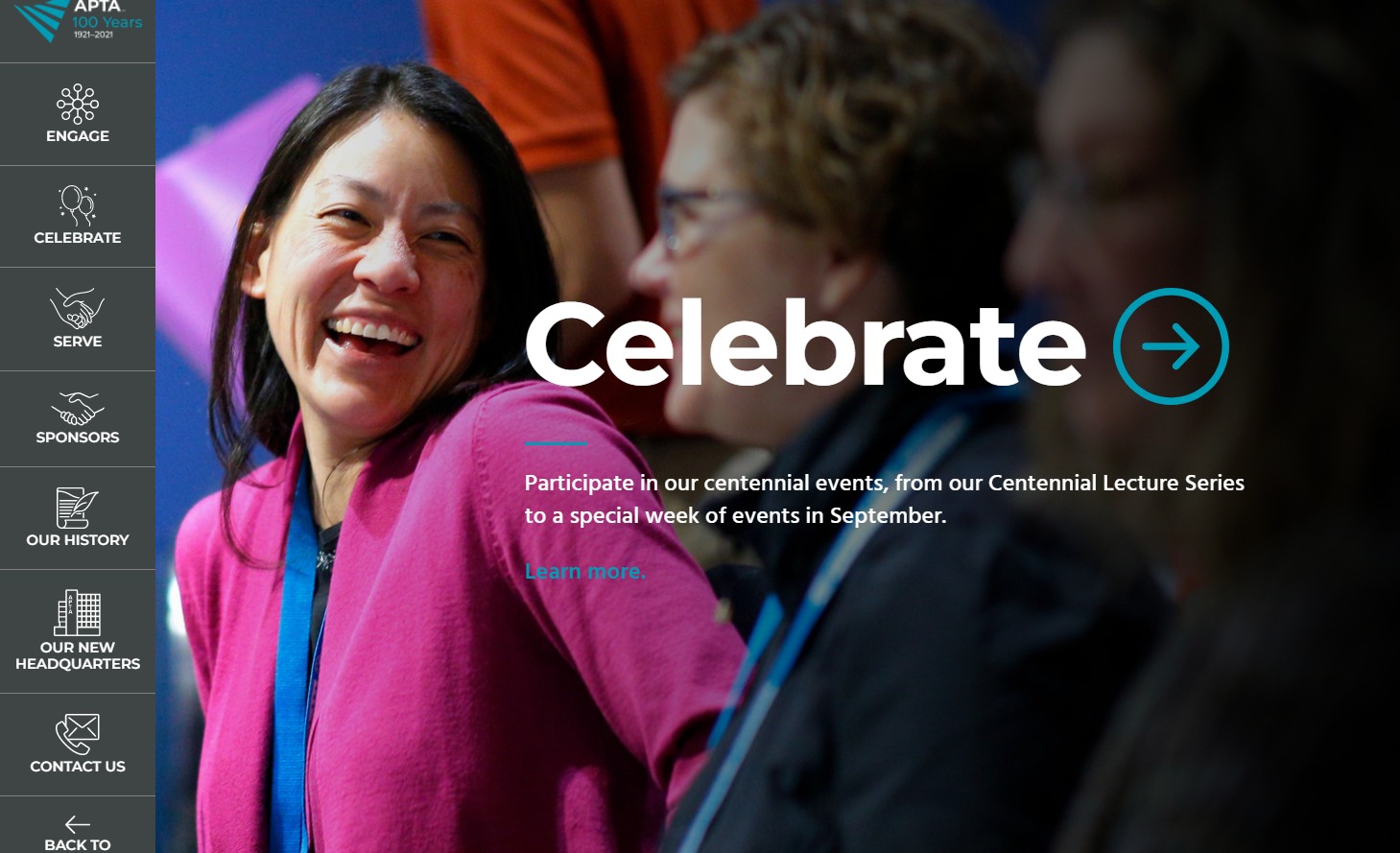 Screenshot of APTA Centennial Website with Celebrate Call to Action