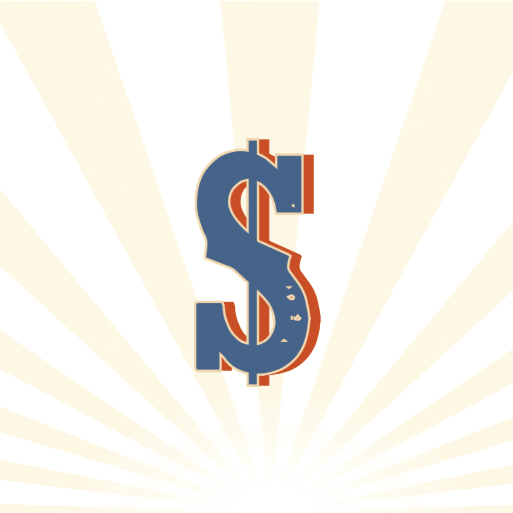 Non Dues-a-Palooza dollar sign logo in beams of light illustration