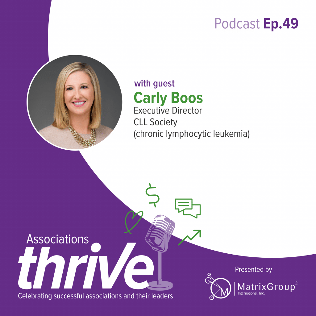 Cover image for the podcast featuring Carly Boos, Executive Director of CLL Society.