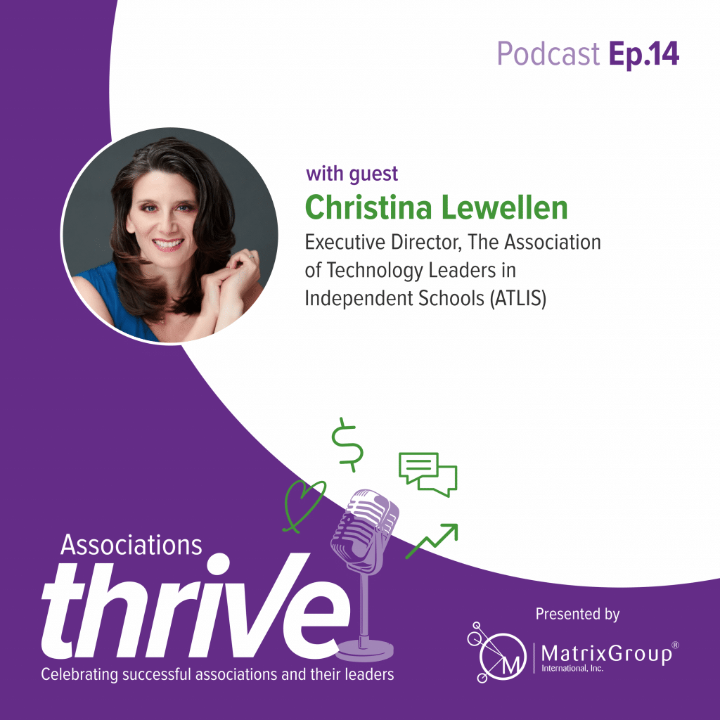 Associations Thrive episode 14 podcast cover, featuring Christine Lewellen
