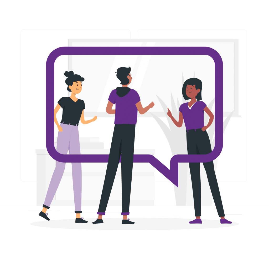 illustration of people in speech bubble talking